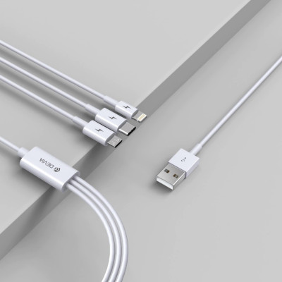 Добави още лукс USB кабели USB кабел DEVIA Smart Series 3 в 1 Micro Usb / Apple Lighting / USB Type-C бял